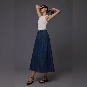 Vintage A-Line Full Denim Jean Skirt Slits L